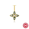 S925 Silber Gold Knorpelstecker mit Moosachat Blütenblättern und Zirkonia Zentrum - Four Petal Marquise Flower Style / Gold