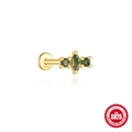Goldner s925 Silberstecker mit marquisefarbenem Moosachat und Edelsteinen - Goldener Drei-Steine-Stil