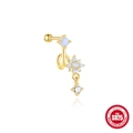 Gold-plated S925 sterling silver ear stud with opal sunflower and white zircon drop - Opal Flower Cluster Curve Style (60259920112C)