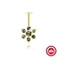 S925 Sterling Silber vergoldeter Labret-Stecker mit grüner Moosachat-Blumenverzierung - Round Cluster Flower Style / Gold