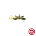 S925 Silber vergoldeter Ohrstecker mit fünf marquise-förmigen grünen Moosachaten - Goldener Fächer-Kronen-Stil