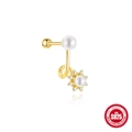 S925 sterling silver sun flower stud earring with pearls and zircons in gold finish - Double Pearl Sunflower Spiral Style (60223599800C)