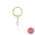 Gold S925 sterling silver hoop earring with heart zircon and marquise-cut pendant - Heart and Marquise Zirconia