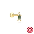 S925 ασημένιο labret με ορθογώνιο πράσινο αχάτη και κρύσταλλα σε χρυσό φινίρισμα - Ορθογώνιο Στυλ με Ζιργκόν