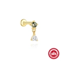 S925 Sterling Silber Labret Stecker mit grünem Moosachat und herzförmigem weißem Zirkon - Gold #4