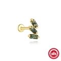 S925 Gold-Ohrstecker mit drei vertikalen grünen Moosachat-Steinen und echtem S925 Silber-Stempel - Goldener Dreistufiger Rechteck-Stil