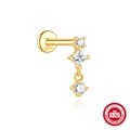 Χρυσό σκουλαρίκι labret S925 με κάθετα τετράγωνα και στρογγυλά ζιργκόν πέτρες - Στυλ Τετράγωνο και Στρογγυλό Ζιργκόν / Χρυσό
