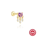 S925 Silber Gold Ohrstecker mit lila Herzkristall und Zirkonia Quasten Anhänger - Gold #5
