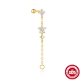 S925 sterling silver gold-plated long drop earring with moonstone and blue flower - Blue Flower Chain Style (#6 Gold - Single Piece)