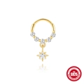 Golden S925 sterling silver hoop ring with five clear round stones and an octagonal star charm - Star Pendant and Clear Zirconia
