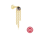 S925 sterling silver gold-plated stud earring with rutilated quartz and fringe tassels - Tassel Chain - Gold - Single
