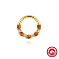 Golden S925 sterling silver clicker ring with natural tiger eye stones and zircon accents - Natural Tiger Eye Stone