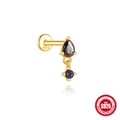 S925 sterling zilveren gouden oorknopje met iriserende regenboog edelstenen - Traan- en ronde hanger stijl (goud)
