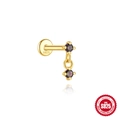Vergulde S925 zilveren oorbel met twee regenboogstenen en een platte achterkant - Verticaal Dubbel Zirkoon Model (Goud)