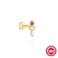S925 sterling silver dinosaur ear stud with vertical colorful cubic zirconia gems - Triple Stone Dangle Piercing Style / Gold