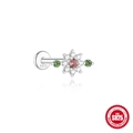S925 sterling silver flower ear stud with pink center stone and colorful crystals - Multicolor Flower Style / White Gold