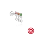S925 sterling silver dinosaur earring with pink orange and green gems on white background - Colorful Six-Stone Piercing Style / White Gold