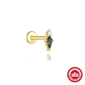 S925 ασημένιο επίχρυσο labret με πράσινο αχάτη βρύων και στρογγυλή πέτρα ζιργκόν - Στυλ Κάθετης Διπλής Πέτρας (5815441748348) / Χρυσό