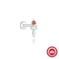 S925 sterling silver cartilage stud with orange and white marquise zircon stones - Triple Stone Dangle Piercing Style / White Gold