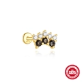 Elegante S925 zilveren kroon oorpiercing met zwarte en witte zirkonia steentjes - Kroonvorm / Goud #2