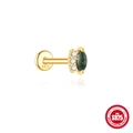 S925 ασημένιο επίχρυσο σκουλαρίκι labret με πράσινο αχάτη και λευκά ζιργκόν - Στυλ Μαρκίζ με Πλευρική Διακόσμηση (5815441748349) / Χρυσό