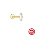 S925 sterling silver gold stud earring featuring a baguette-cut rectangle cubic zirconia - Rectangle Gemstone (Single Gold #2)