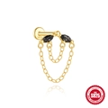 Elegante S925 zilveren oorsteker met zwarte zirkoon en hangende kettingfranjes - Dubbele Ketting Kwastje Marquise / Goud #4