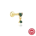 Χρυσό σκουλαρίκι labret S925 με πράσινο αχάτη βρύων σε σχήμα καρδιάς και κύκλου - Χρυσό