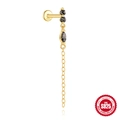 S925 zilveren oorknopje verguld met zwart kwarts en een verfijnde lange schakelketting kwast - Enkele Rij Dangle Stijl (#1 Goud)