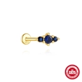 Gold-plated S925 silver earring with three gradient blue round cubic zirconia stones - Gold Triple Stone Cluster (60261268290C)