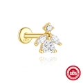 S925 Sterling Silber vergoldeter Kleeblatt Ohrstecker mit funkelndem Zirkonia-Stein - Blumencluster Flügel Stil / Gold