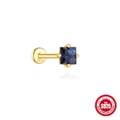 Square blue zircon stud earring in S925 sterling silver with four-prong gold plating - Gold Square (60261237180C)