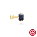 Gold S925 sterling silver labret stud earring with a rectangle blue zircon stone - Gold Rectangle (60261257067C)