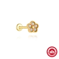 S925 sterling silver flat back stud featuring a colorful opal flower with golden center - Opal Flower (Single Gold #7)