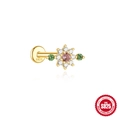 S925 sterling silver flower cartilage stud with pink center stone and gold finish - Multicolor Flower Style / Gold