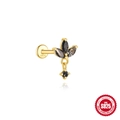 S925 sterling silver gold labret stud with black marquise gems and hanging stone - Three-Leaf Shape - Gold - Single