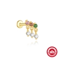 S925 sterling silver dinosaur stud earring with colorful zircon stones and flat back - Colorful Six-Stone Piercing Style / Gold