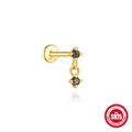S925 sterling silver ear stud in gold finish featuring black rutilated quartz gemstones - Two Stone Connection - Gold - Single