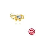 Golden S925 sterling silver triceratops stud earring with blue pear-cut gemstone - Triceratops (Single Gold #10)