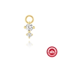 Goldener S925 Sterlingsilber Ohrring-Charm mit zwei vertikal funkelnden runden Zirkonia - Doppelter Runder Zirkonia-Anhänger (Einzel Gold #1)