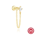 Vergoldeter S925 Silber Labret-Stecker mit Zirkonia und zarter Ketten-Quaste - Einzelstück-Rautenförmiger Zirkonia mit Kettenstil / Einzelstück / Gold