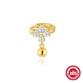 S925 sterling silver gold huggie earrings with clover zircon and hanging gold bead - Flower Bead Huggie (#8) / Gold