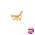 S925 sterling silver dinosaur stud earring with gold plating and pink zirconia - Brontosaurus Pink (Single Gold #13)