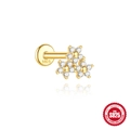S925 Sterling Silber Knorpelstecker mit drei goldenen Blumen und funkelnden Zirkonia - Dreifach-Blumencluster-Stil / Gold