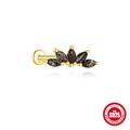 S925 sterling silver ear stud with marquise black rutilated quartz in fan crown shape - Radial Fan - Gold - Single