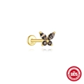 Gold plated S925 sterling silver butterfly stud earring with black rutilated quartz - Butterfly Shape - Gold - Single