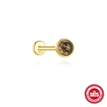 S925 sterling silver gold stud with round black rutilated quartz gemstone inlay - Round Rutilated Quartz - Gold - Single