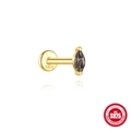 Marquise black rutilated quartz stud earring in S925 sterling silver gold finish - Marquise Cut - Gold - Single