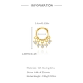 Detail showing 925 sterling silver nose ring with five AAAAA zircons and measurements - Gold 5 Zirconia Charms Style (#1) / 6mm