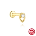 S925 sterling silver gold heart stud earring with cubic zirconia and flat screw back - Heart Beaded Inlaid Diamond (Single Gold #13)